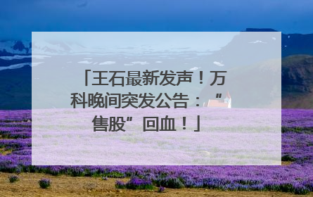 王石最新发声！万科晚间突发公告：“售股”回血！