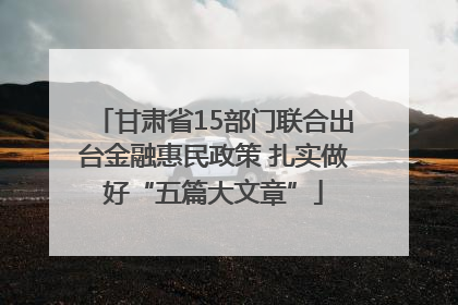 甘肃省15部门联合出台金融惠民政策 扎实做好“五篇大文章”