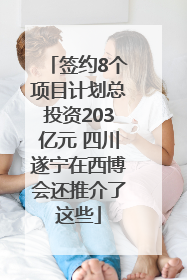 签约8个项目计划总投资203亿元 四川遂宁在西博会还推介了这些